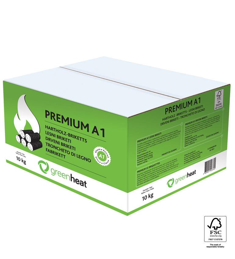 Premium drveni briketi Greenheat 10 kg u kartonu